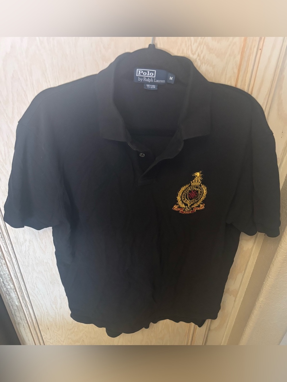 Polo Ralph Lauren Crest Patch Polo Shirt Black Men’s Sz Medium Cotton READ